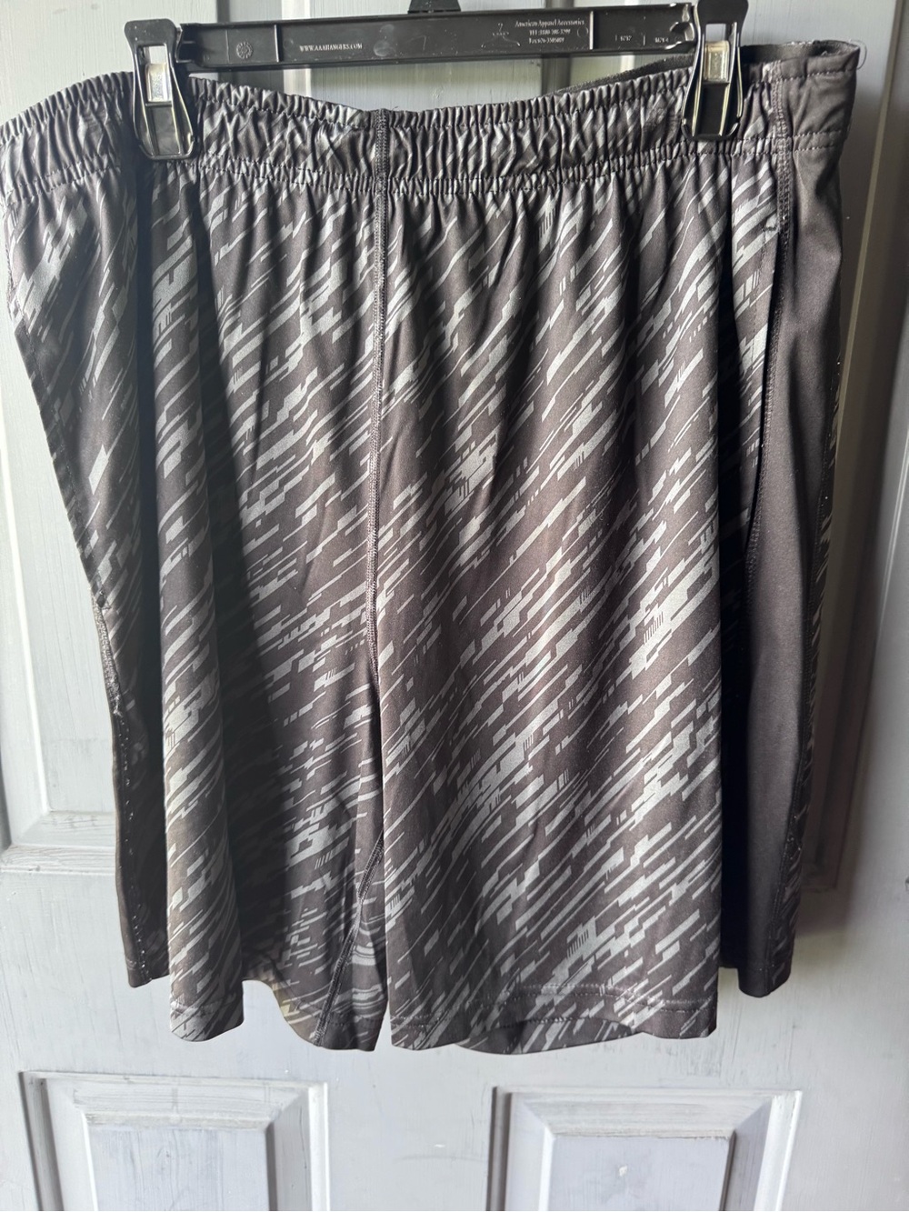 Russell Athletic Black and Gray Athletic Shorts with Abstract Stripe